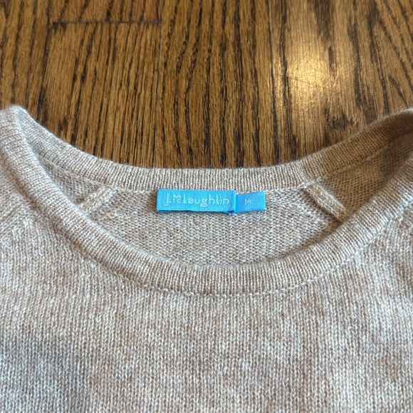 J. McLaughlin Jamey Tan Crew Neck Cashmere Sweater with Button Sleeve Accents M - Picture 7 of 11